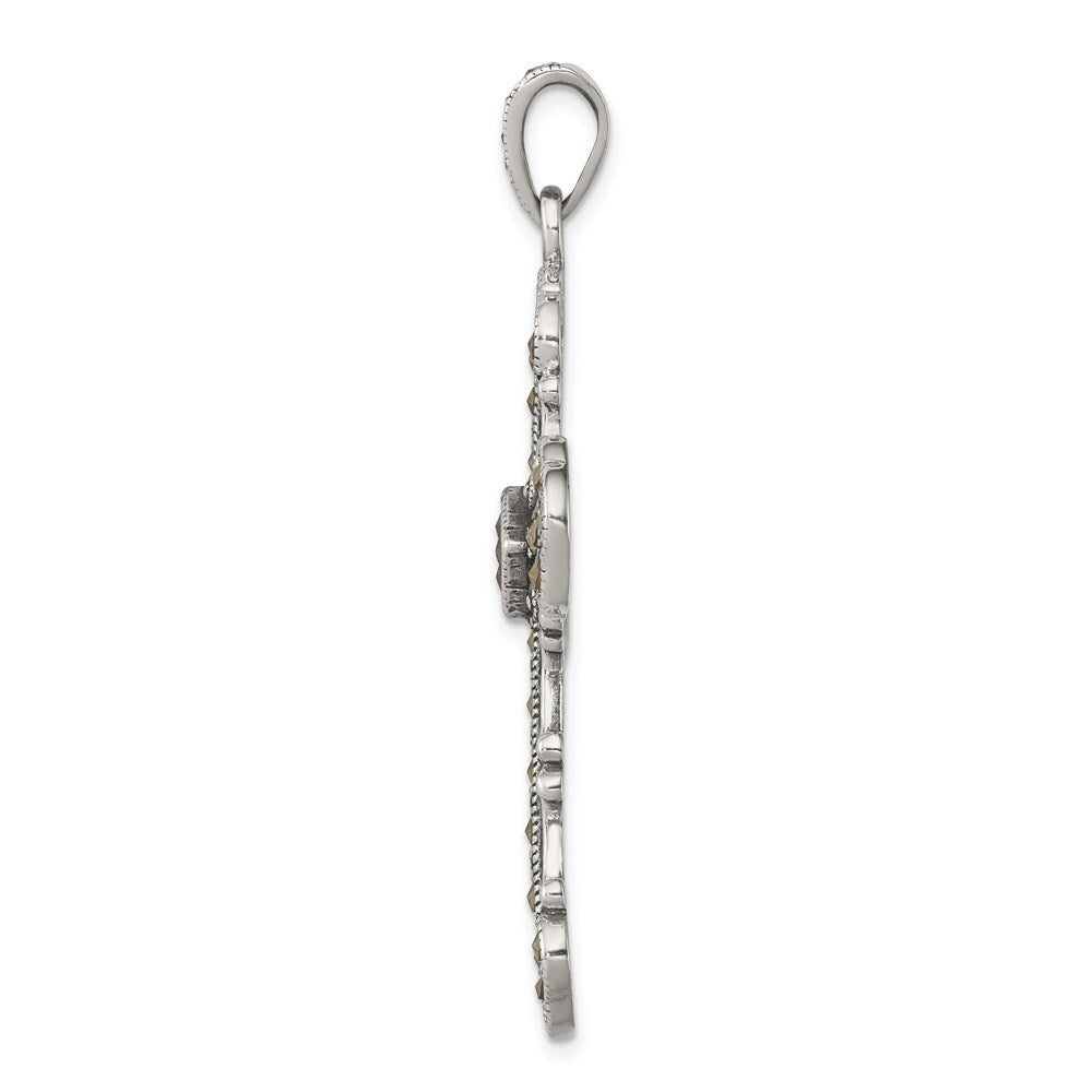 Sterling Silver Antiqued Marcasite Cross Pendant Holiday Gift for Women