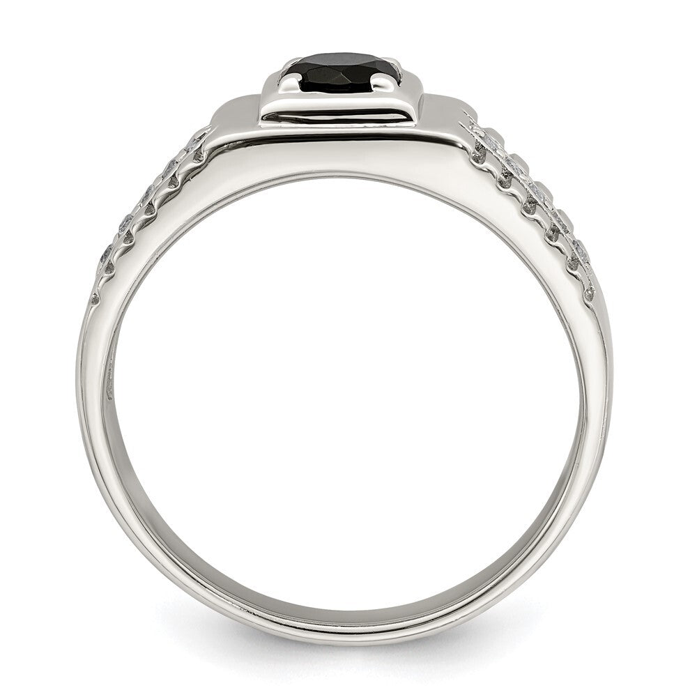 Sterling Silver Rhodium-plated Men's Onyx and White Topaz Ring Size 11