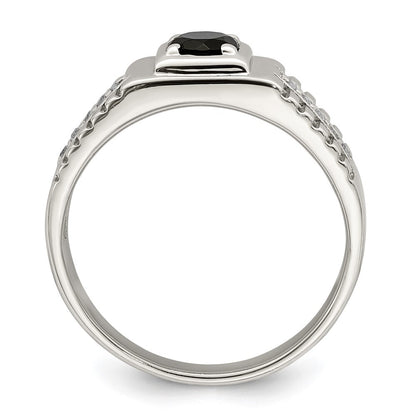 Sterling Silver Rhodium-plated Men's Onyx and White Topaz Ring Size 11