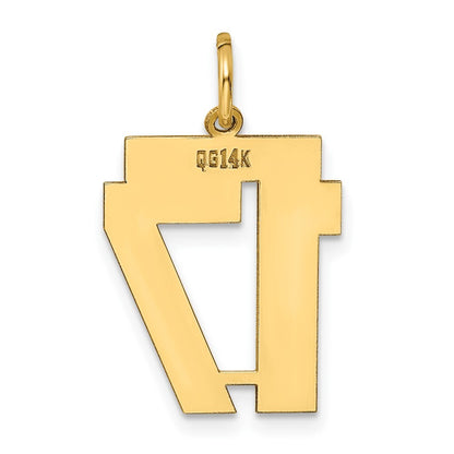 14k Yellow Gold Medium Polished Number 17 Charm Pendant for Women