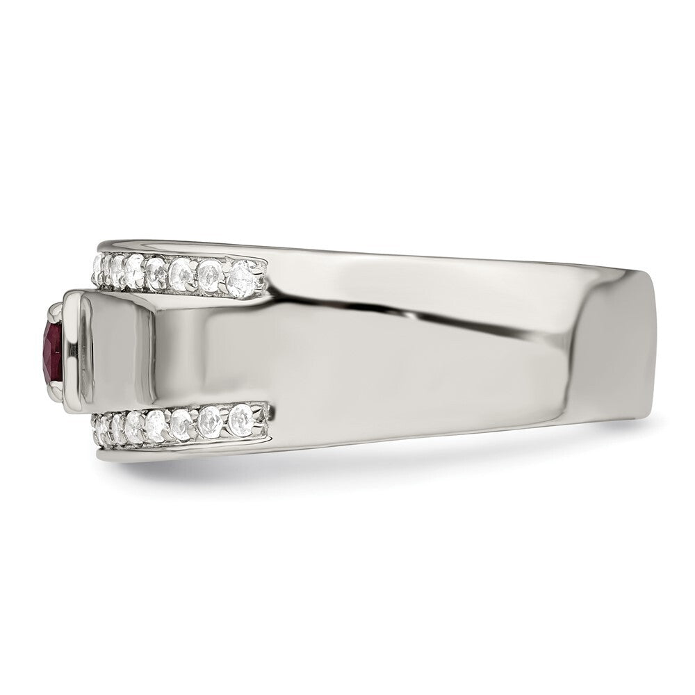Sterling Silver Rhod-plated Men's African Ruby and White Topaz Ring Size 10