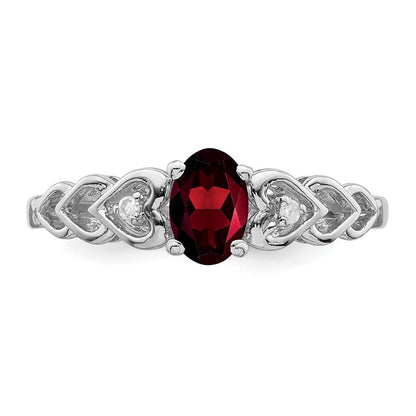 Sterling Silver Rhodium-plated Garnet & Diamond Ring