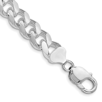 Sterling Silver Rhodium-plated 10.5mm Domed w/ Side Diamond-Cut Curb Chain
