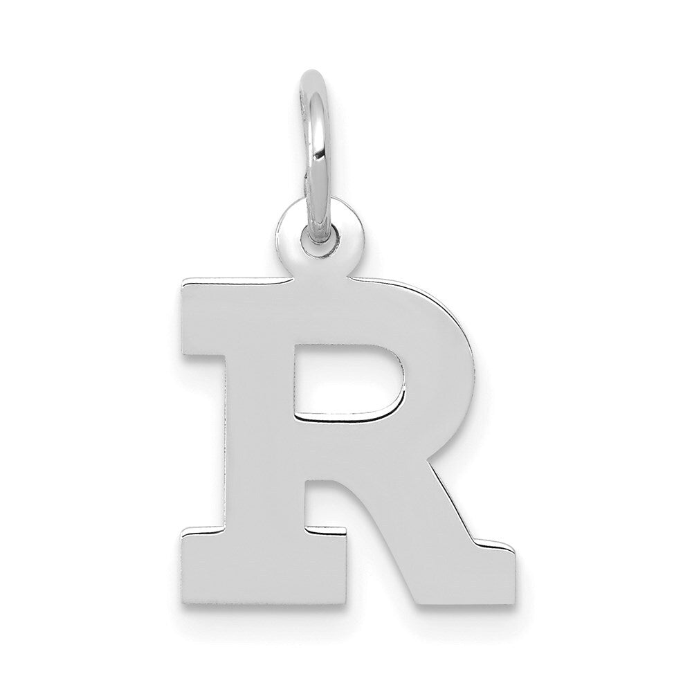 14k White Gold Small Block Letter R Initial Charm Pendant for Women
