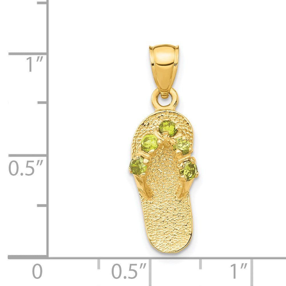 14k Yellow Gold 3D August/CZ Birthstone Flip Flop Pendant