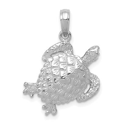 14k White Gold Solid Polished Open-Backed Turtle Pendant for Women