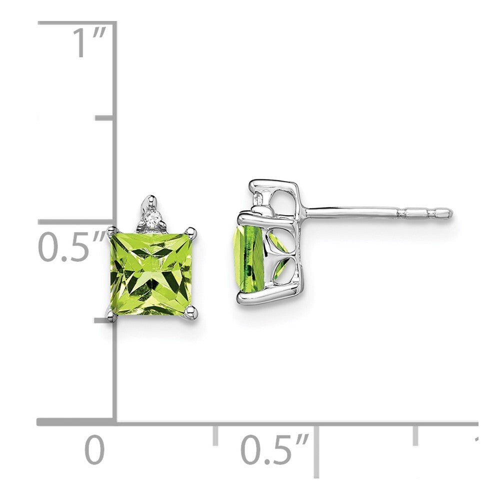 14k White Gold Princess Peridot and Diamond Stud Earrings