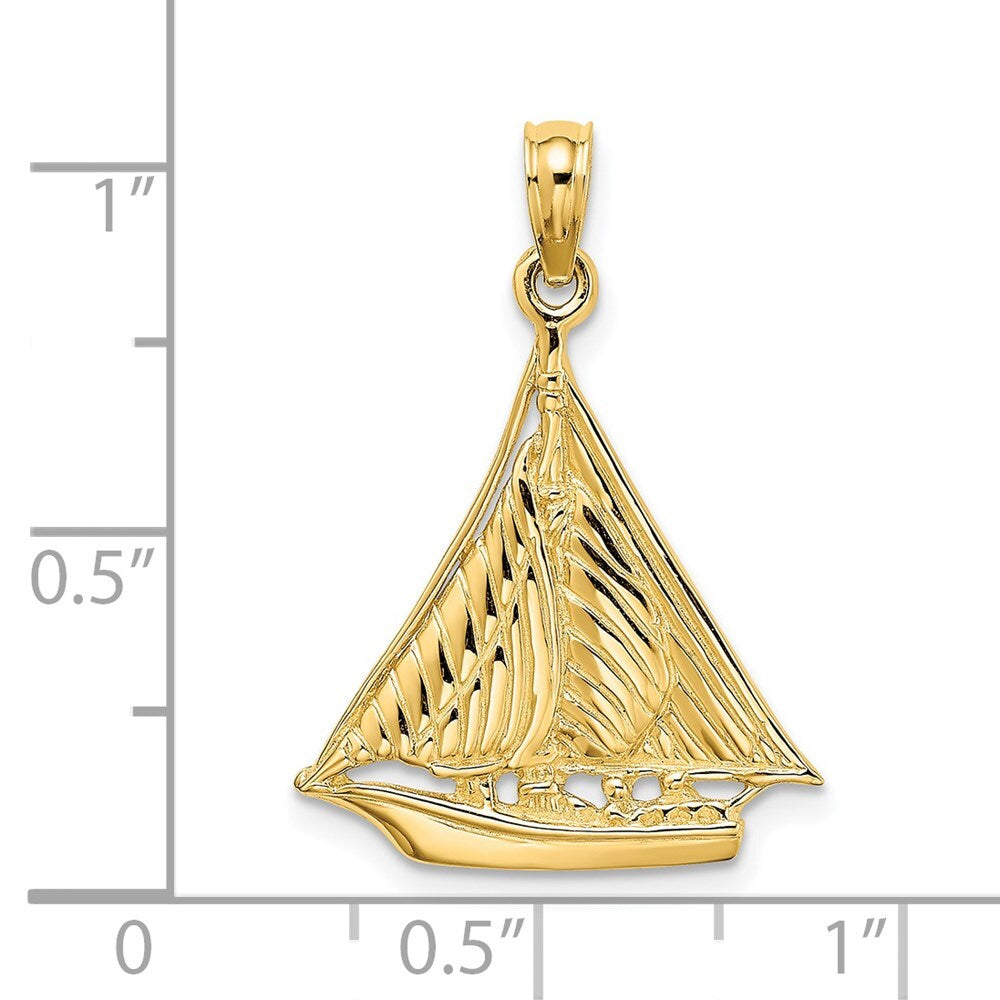 14k Yellow Gold Polished and Textured Sailboat Charm Pendant for Women