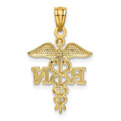 14k Yellow Gold Diamond-cut Polished RN Nurse Pendant