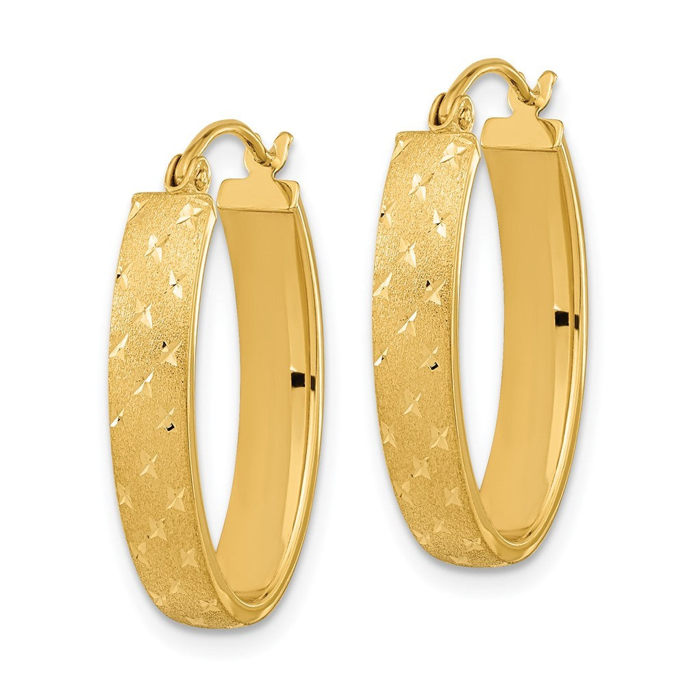 14k Yellow Gold Polished Satin Diamond-cut Hoop Earrings