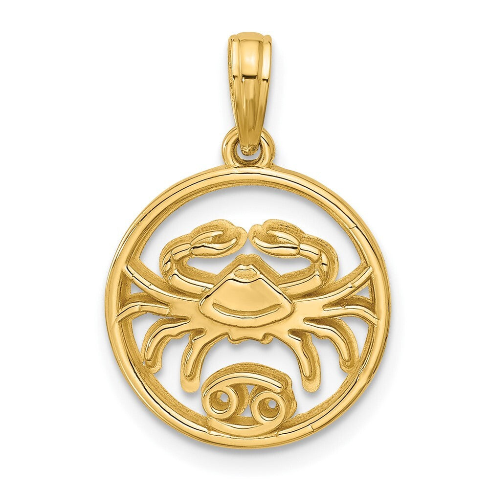 14k Yellow Gold Polished Round Cancer Pendant for Women