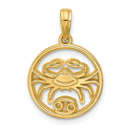 14k Yellow Gold Polished Round Cancer Pendant for Women