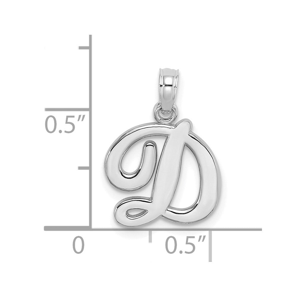14K White White Gold Script Letter D Initial Pendant