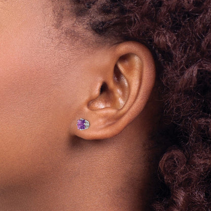 14k White Gold 5mm Princess Cut Amethyst Earrings