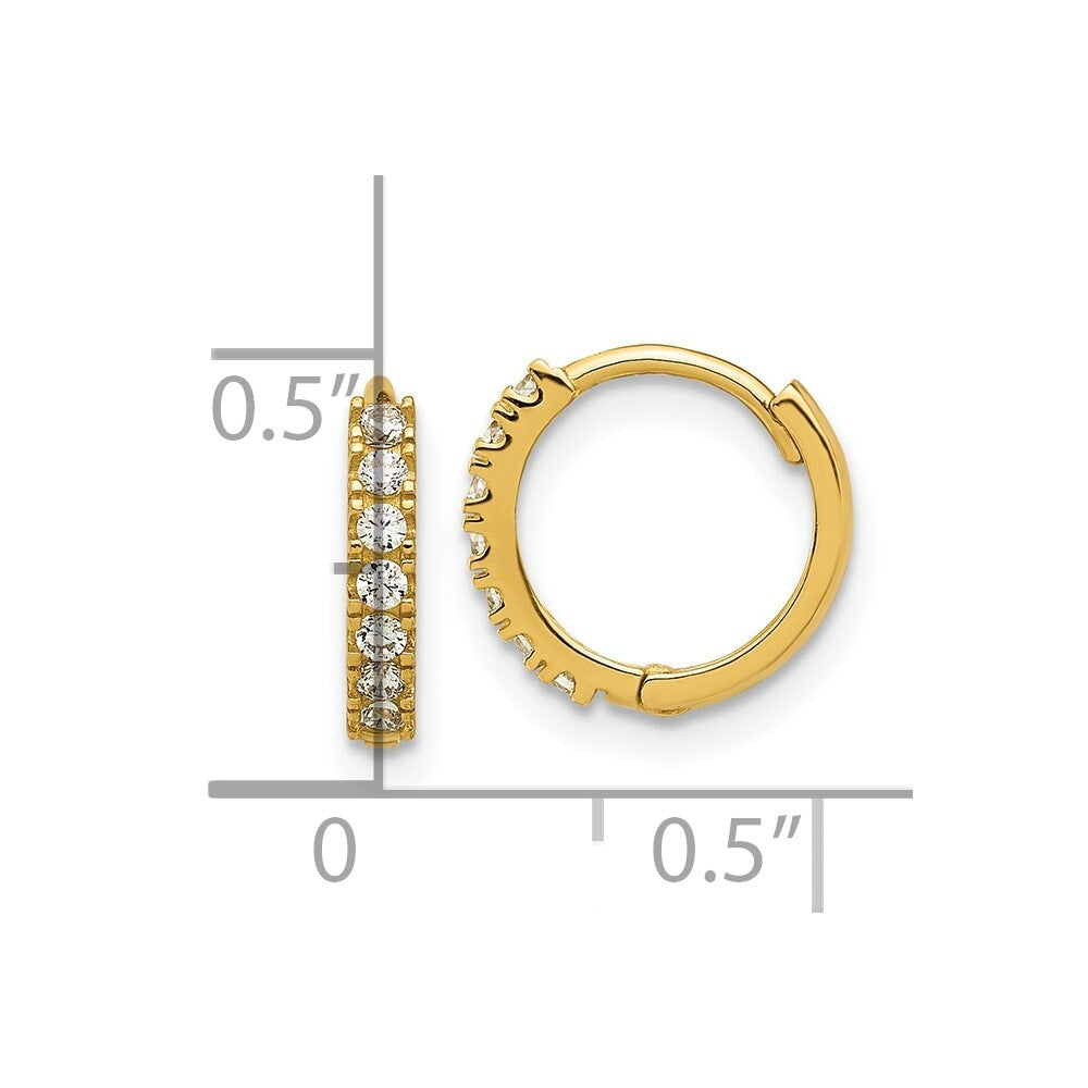 14k Yellow Gold Polished Cubic Zirconia 2mm Hinged Huggie Hoop Earrings