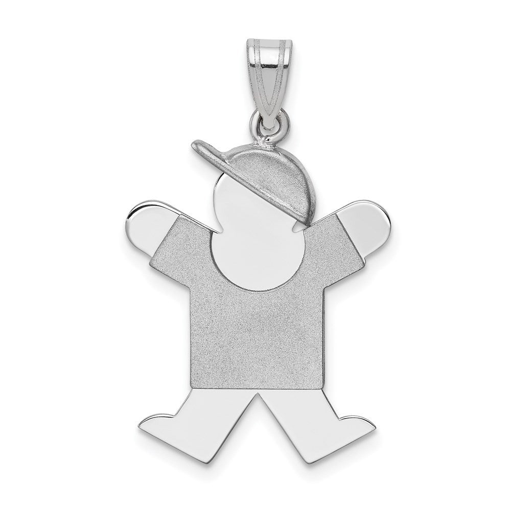 14k White Gold Medium Boy w Hat on Right Engravable Charm