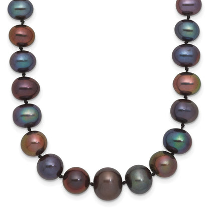 14k White Gold 4-10mm Graduated Black Near Round Cultured Pearl Necklace 18"