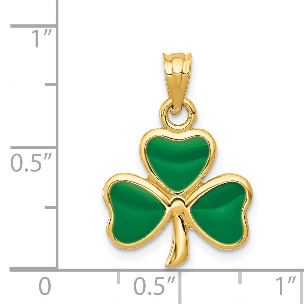 14k Yellow Gold Enameled 3 Leaf Clover Pendant for Women