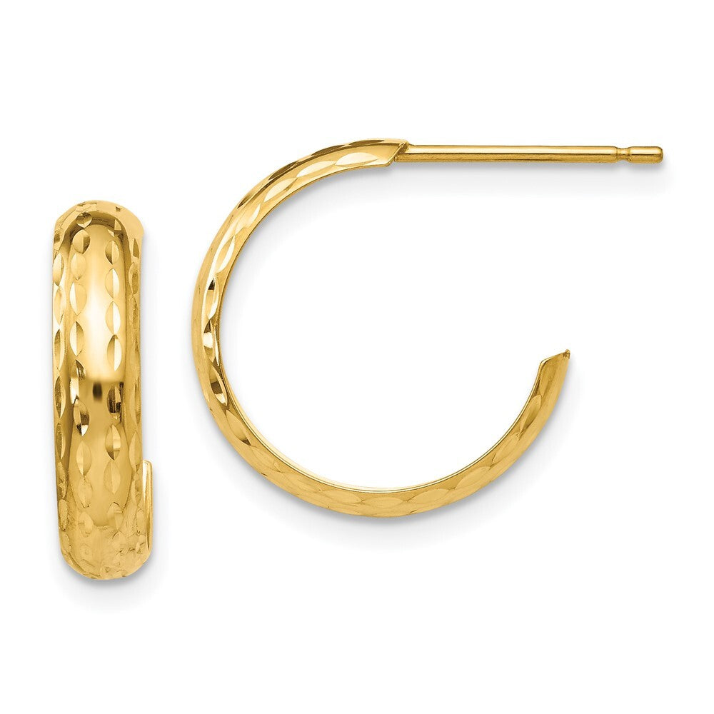 14k Yellow Gold Diamond-cut 3mm J-Hoop Earrings Gift for Women