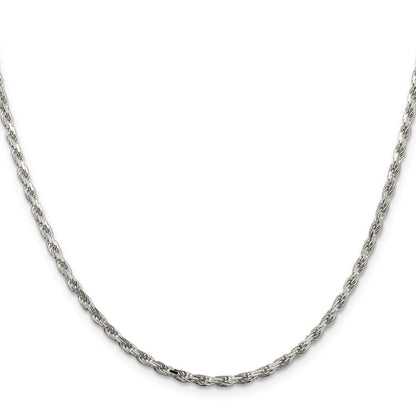 Sterling Silver 2.5mm Diamond-cut Rope Chain Necklace