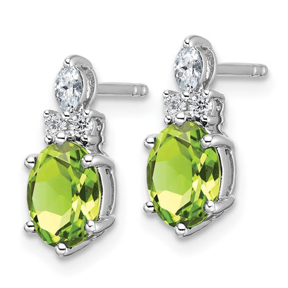 14K White Gold Polished Diamond and Peridot Twisted Drop & Dangle Earrings