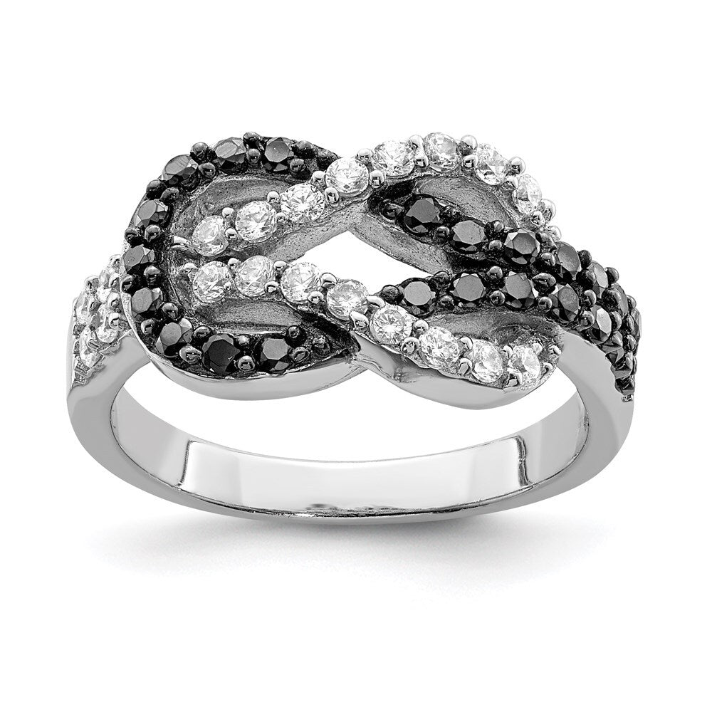 Sterling Silver Rhodium Black and Clear Cubic Zirconia Love Knot Ring Size 8