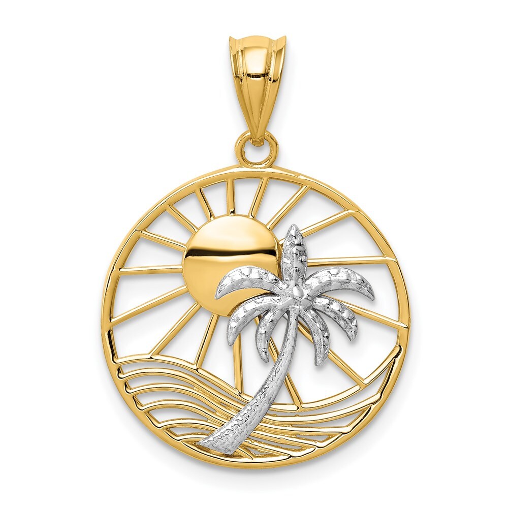 14k Two-tone Gold Sun and Palm Tree Pendant for Women