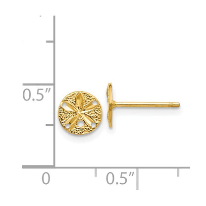14k Yellow Gold Diamond-Cut Sand Dollar Stud Earrings Gift for Women