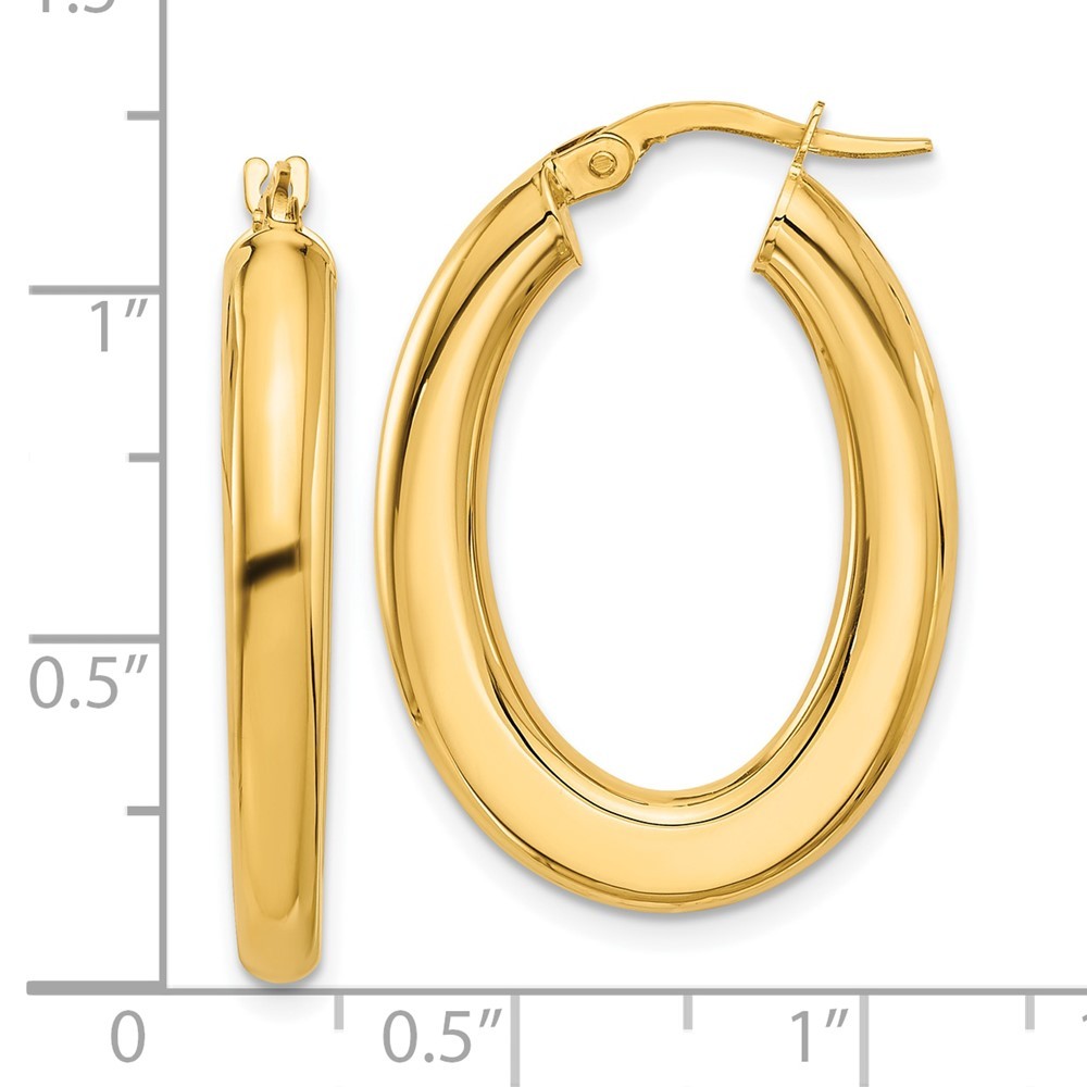 14k Yellow Gold Polished Tube Oval Hoop Earrings