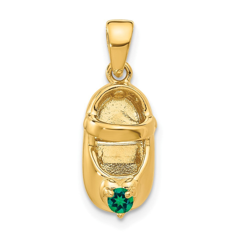 14k Yellow Gold 3-D May/Synthetic Stone Engraveable Baby Shoe Charm Pendant