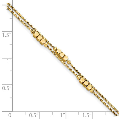 14k Yellow Gold Polished Diamond-cut Beaded Double Strand 7.5 inch Bracelet