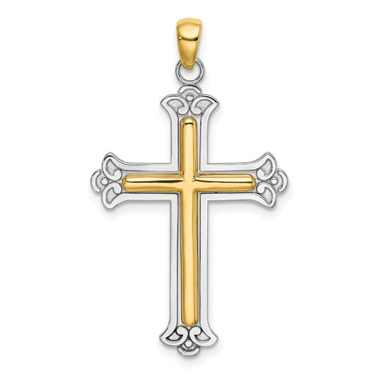14k Two-tone Gold Polished Cross Charm Pendant for Women