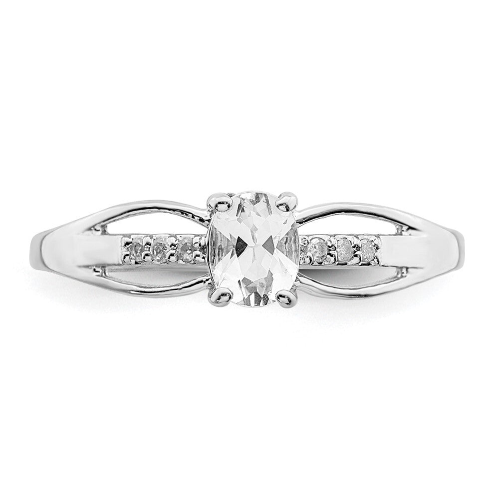 Sterling Silver Rhod-plated Diamond White Topaz Ring Size 7