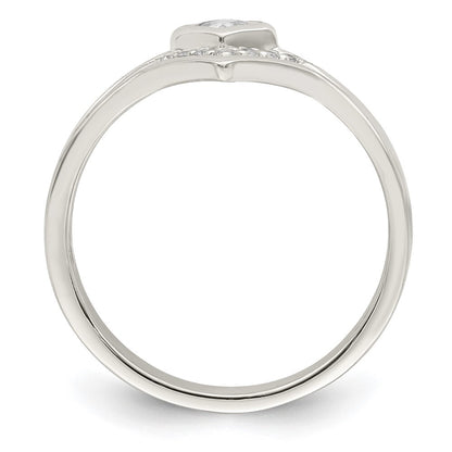 Sterling Silver Polished Square CZ 3 Ring Set Size 7