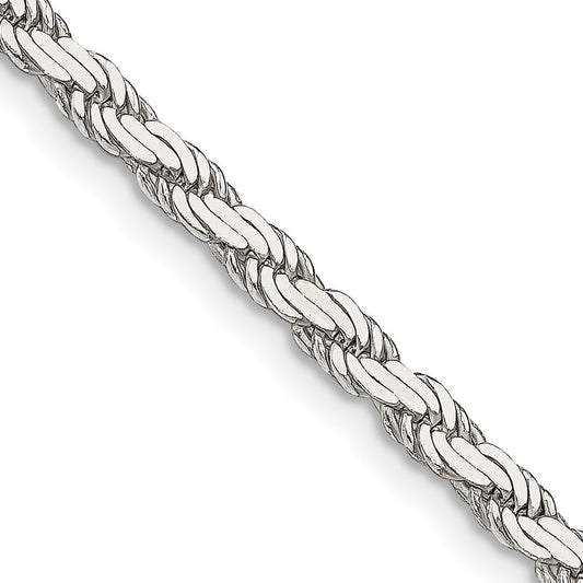Sterling Silver 3.1mm Flat Rope Chain Necklace