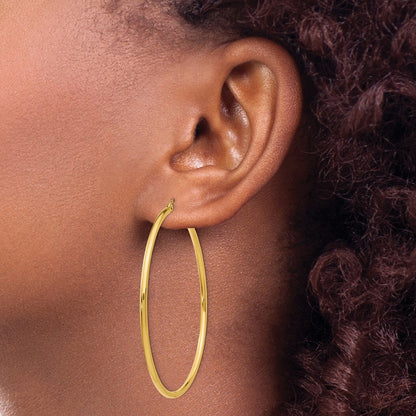 14k Yellow Gold Polished 2x55mm Lightweight Tube Hoop Earrings