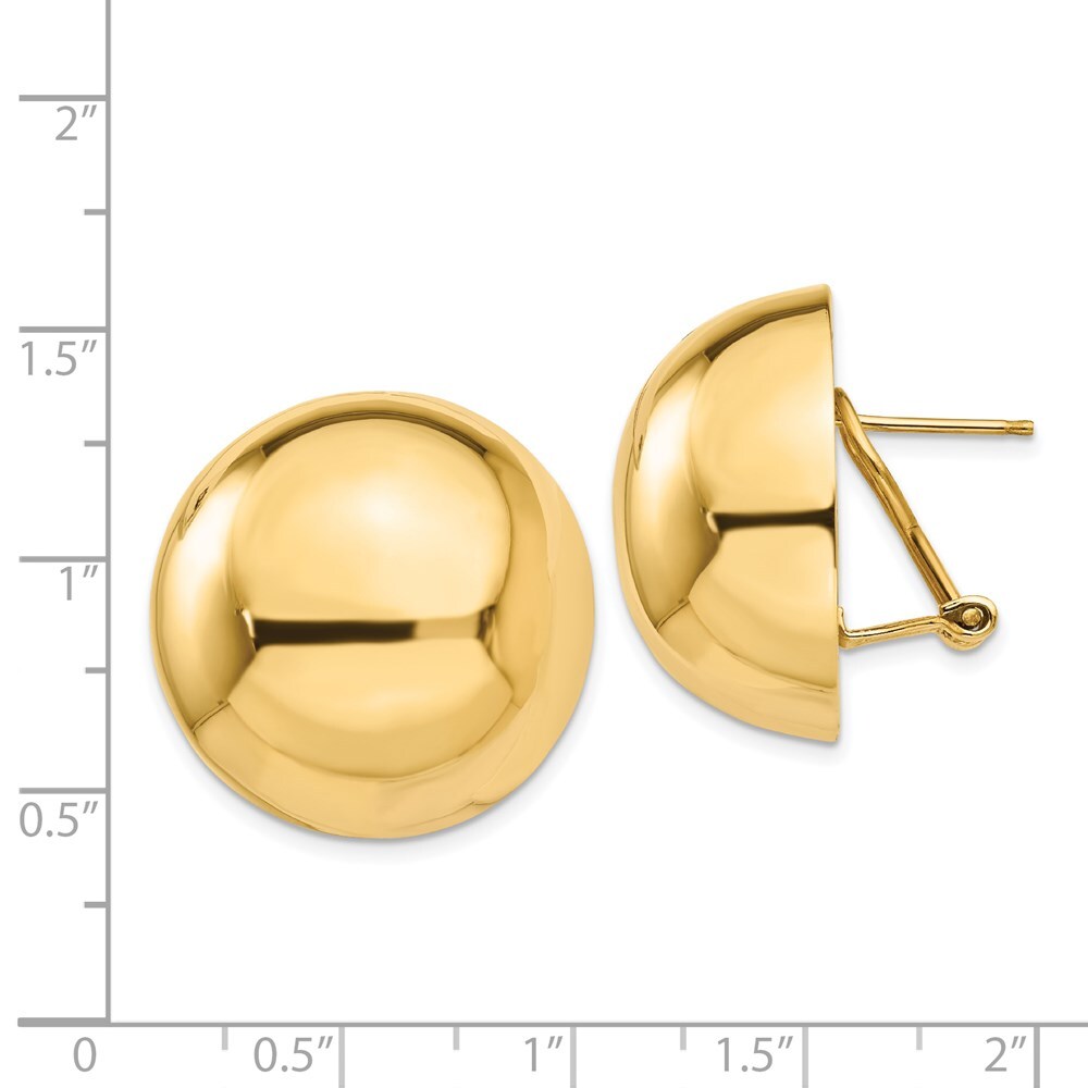 14k Yellow Gold Omega Clip 24mm Half Ball Stud Earrings