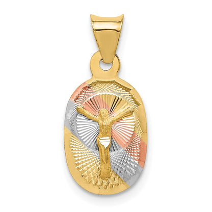 14k Yellow Gold Rose and White Rhodium Diamond-Cut Corpus Oval Pendant for Women