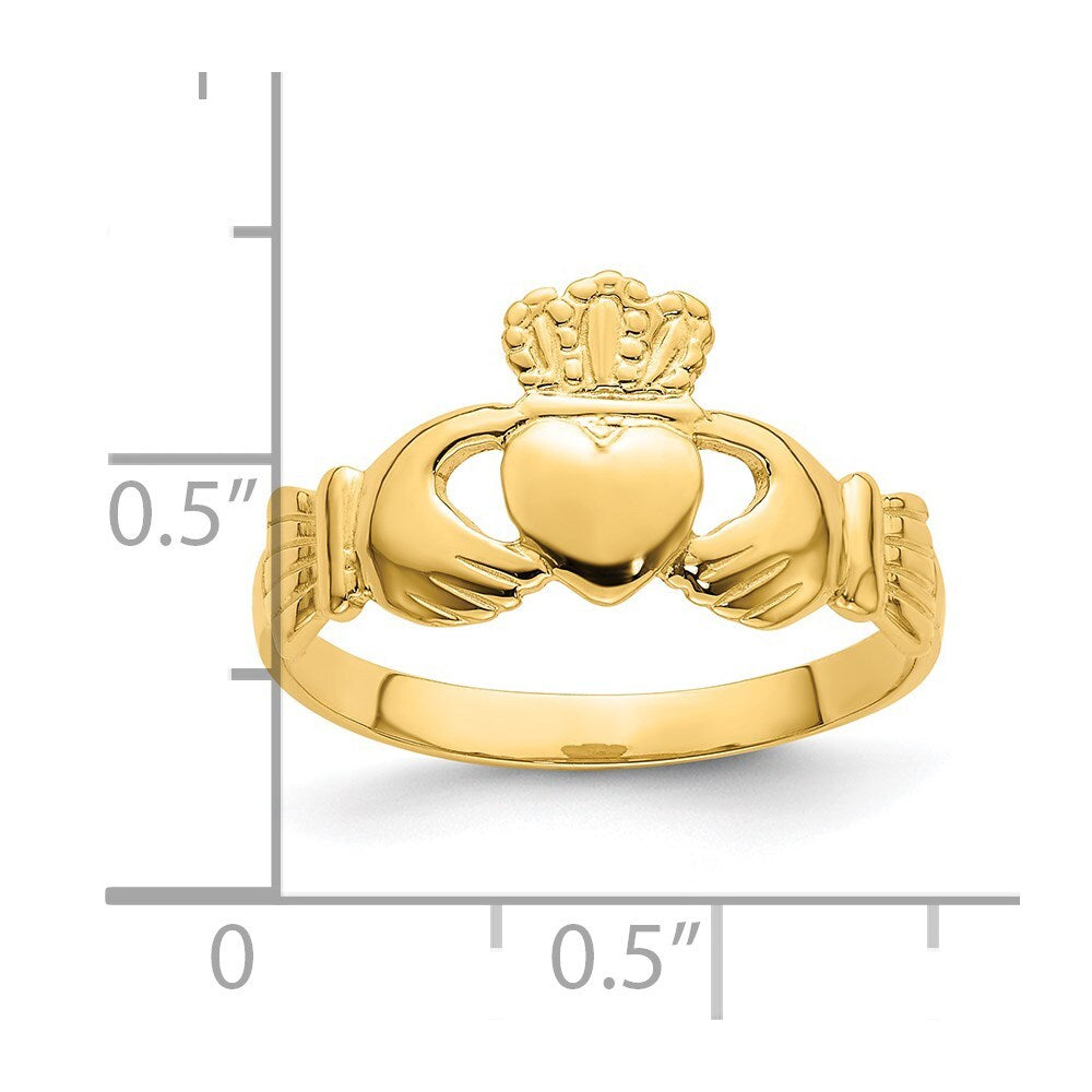 14K Yellow Gold Polished Claddagh Ring  Size 7