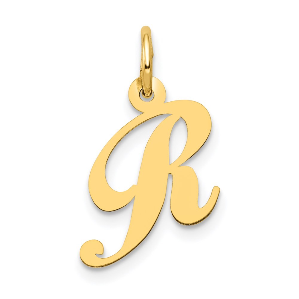 14k Yellow Gold Small Fancy Script Letter R Initial Charm Pendant