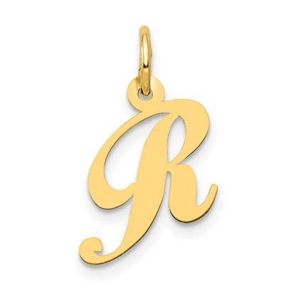 14k Yellow Gold Small Fancy Script Letter R Initial Charm Pendant