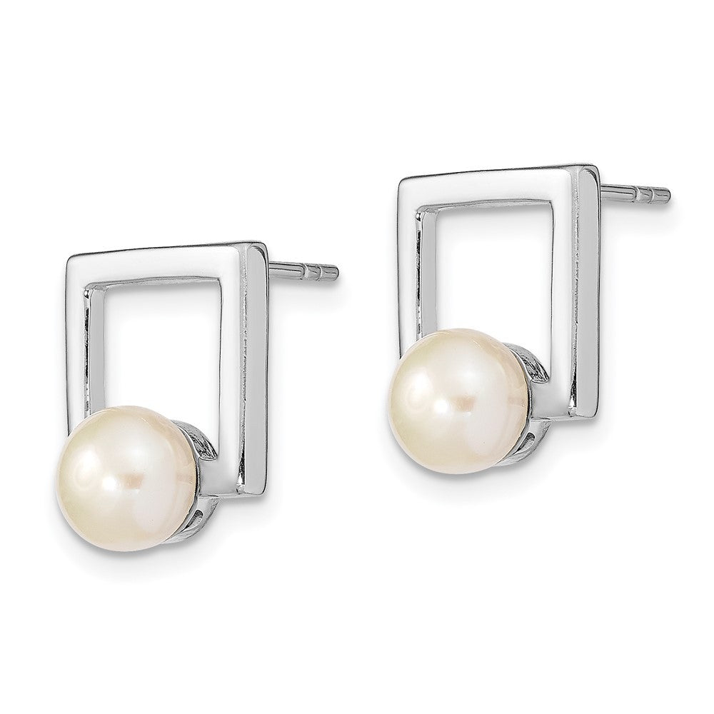 Sterling Silver 6-7mm Freshwater Cultured Pearl Square Earrings