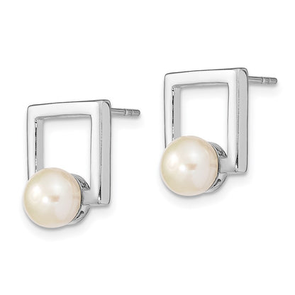 Sterling Silver 6-7mm Freshwater Cultured Pearl Square Earrings