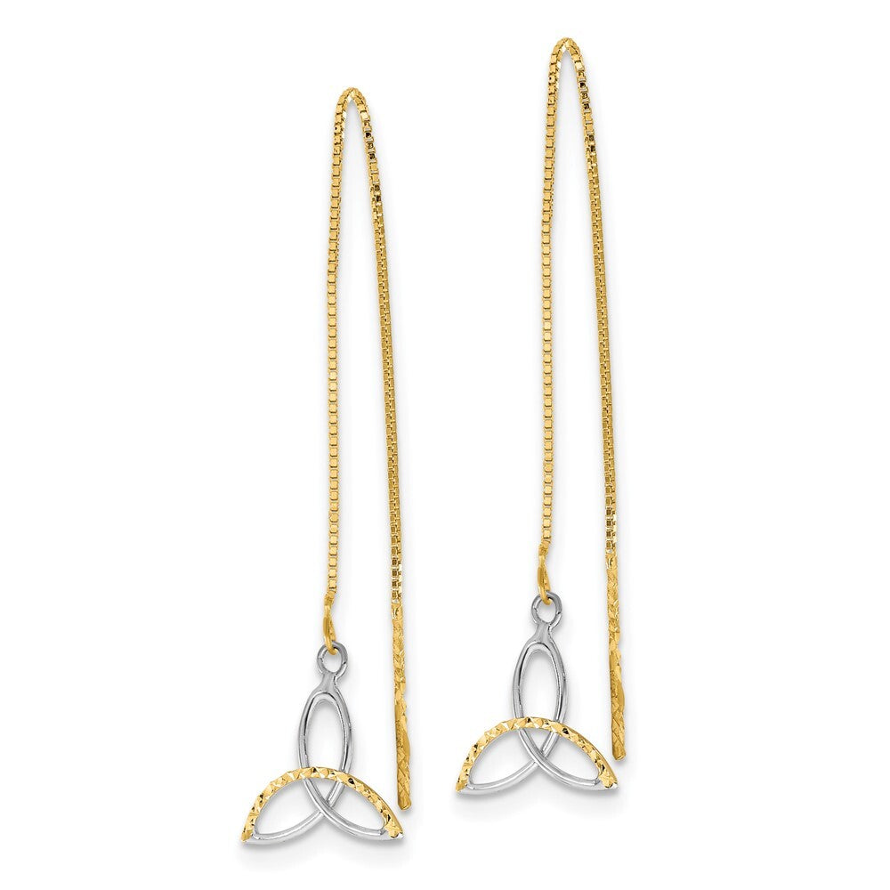14k Yellow Gold Rhodium Diamond-cut Box Chain Celtic Knot Threader Earrings