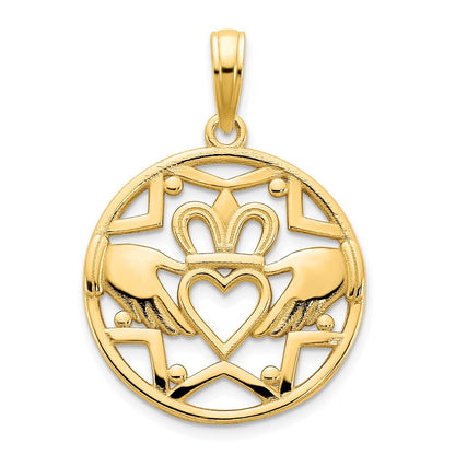 14k Yellow Gold Claddagh Circle Pendant for Women