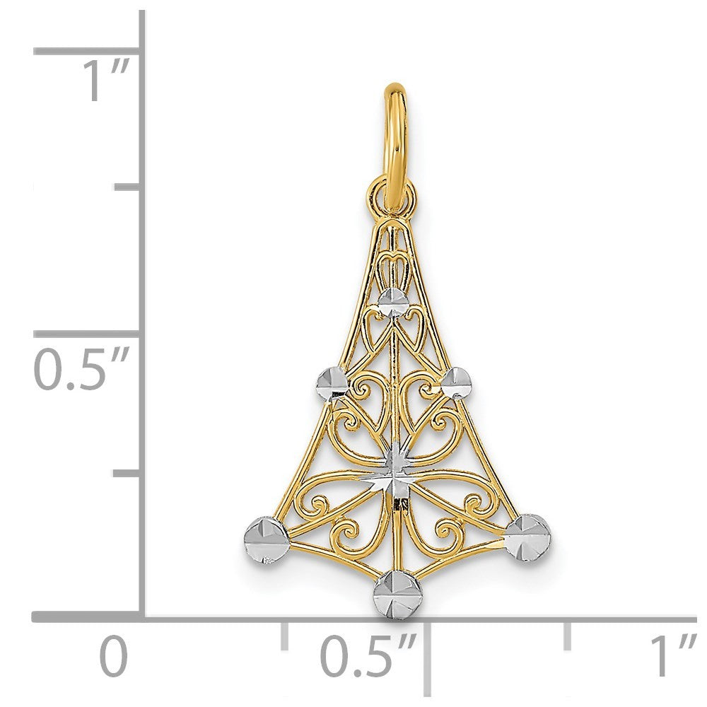 14k Yellow Gold with White Rhodium Diamond-cut Chandelier Charm
