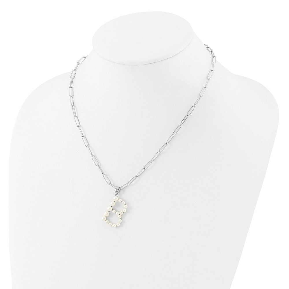Sterling Silver 3-5.5mm White Button Cultured Pearl LETTER B Necklace 18"