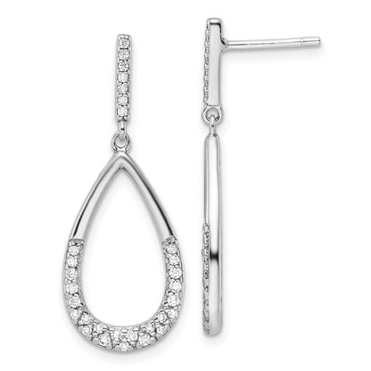 Sterling Silver Polished Cubic Zirconia Teardrop Dangle Post Earrings