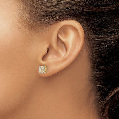 14k Yellow Gold Diamond Square Screw Back Stud Earrings