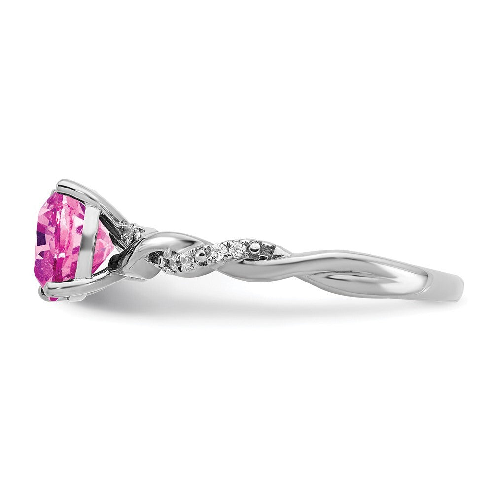 Sterling Silver Rhodium-plated Created Pink Sapphire and Diamond Ring Size 7
